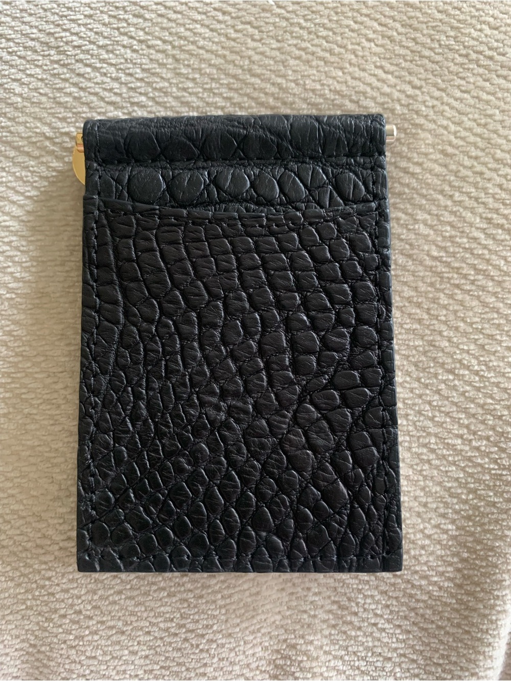 Made in USA Black Matte Genuine Alligator Leather Brass Clip Card Case Exotic
